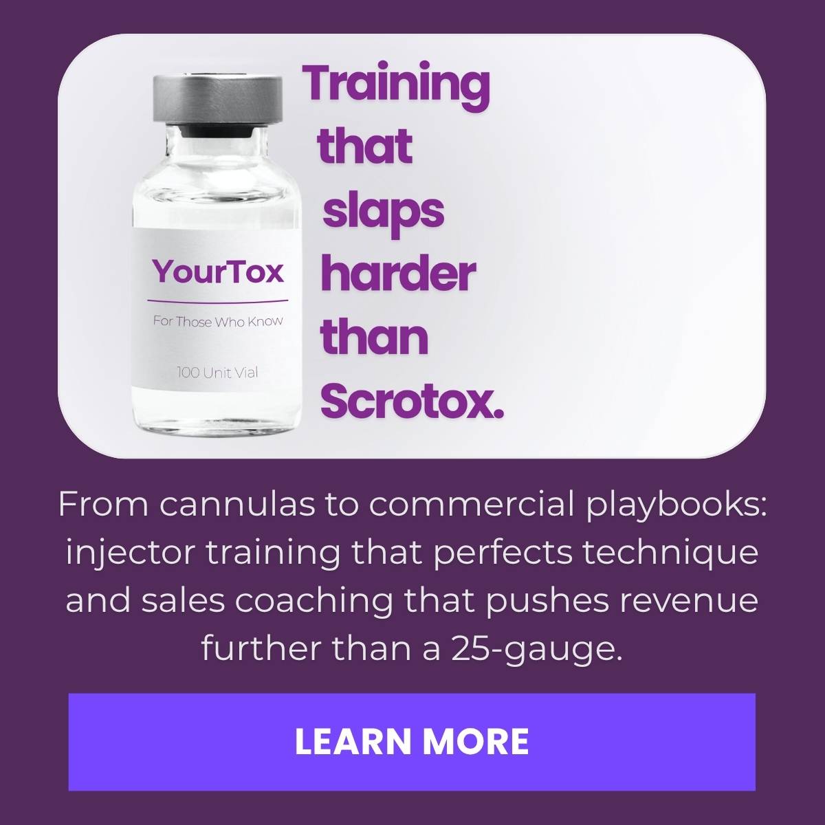 HEDDY Training: From cannulas to commercial playbooks, injector training that slaps harder than Scrotox. Learn more.